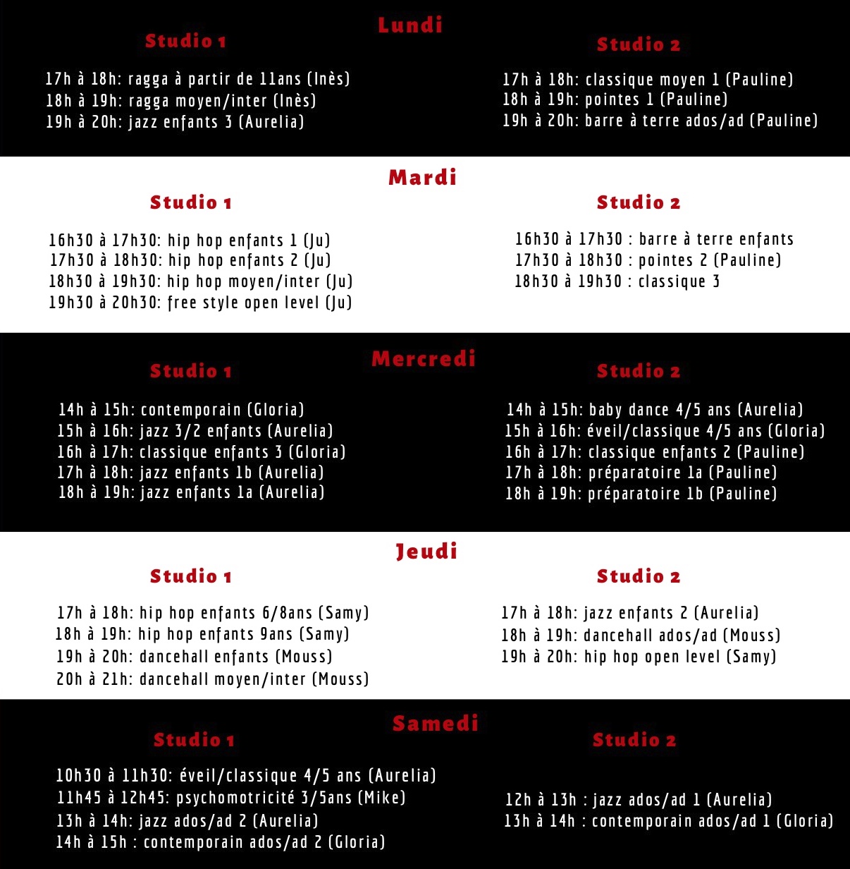 Horaires 2019